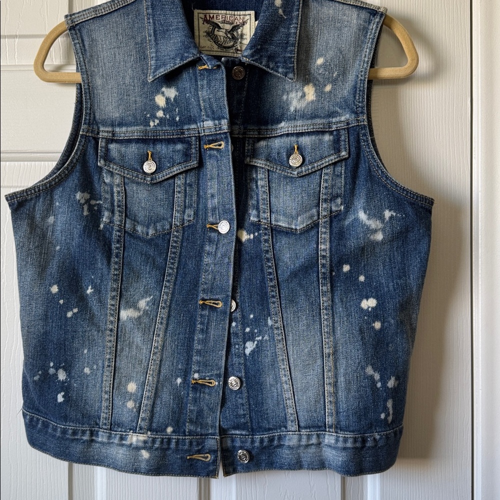 American Living Denim Jacket with Subtle Bleach Detail - Blue